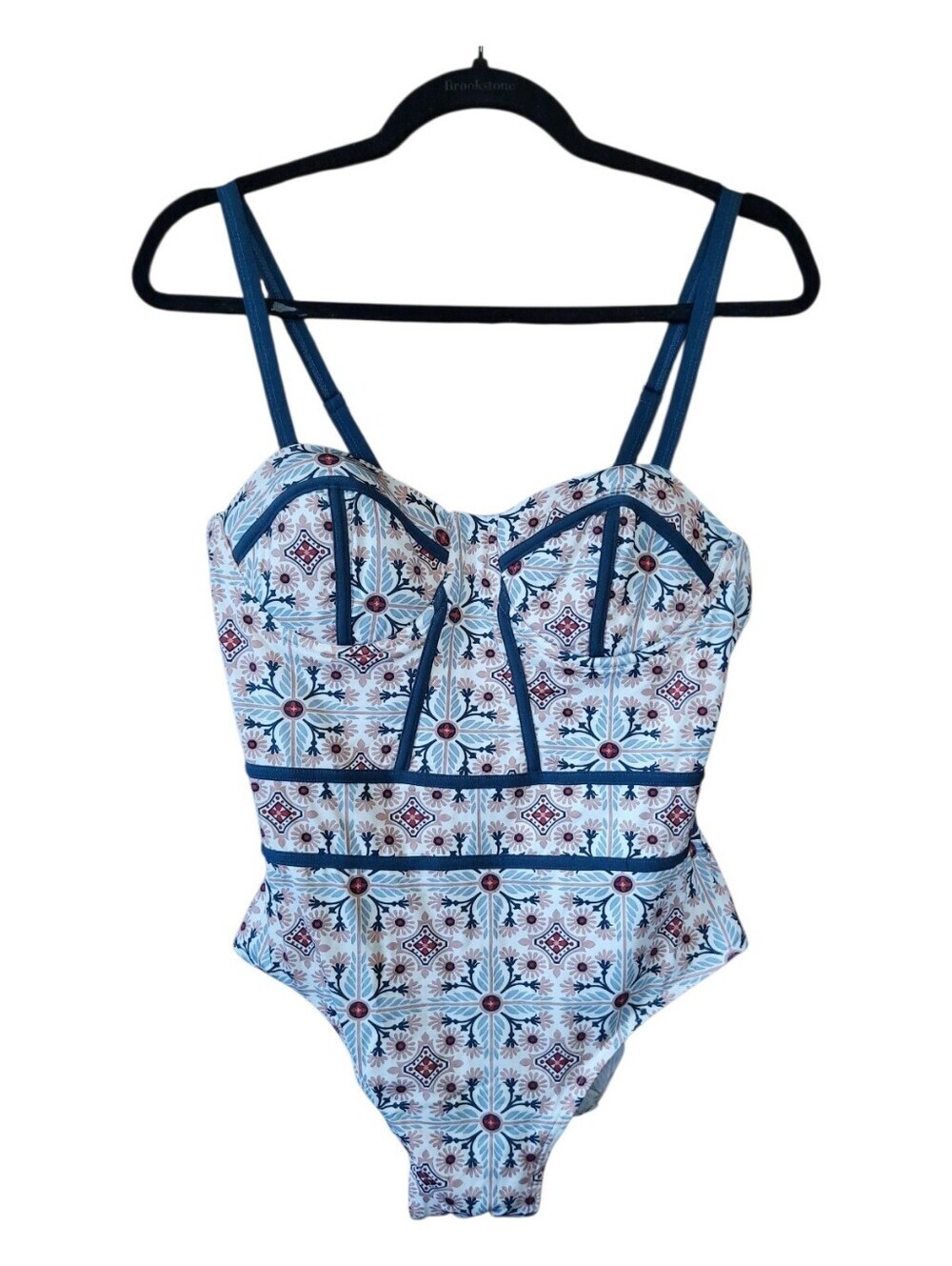 Sundance Bustier-style Ribcage Mediterranean Print One Piece Swimsuit Size 12